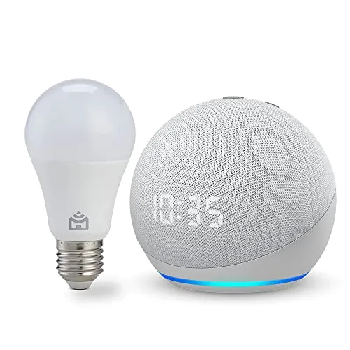 Echo Dot (4ª geração): Smart Speaker com Relógio e Alexa - Cor Branca + Lâmpada Inteligente Positivo Configuração Livre de Frustração